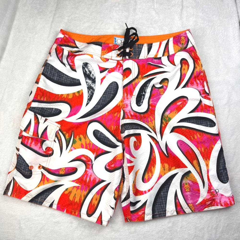 OP Ocean Pacific Mens Board Shorts Sz 34 Tribal Abstract Cargo Swim Trunks